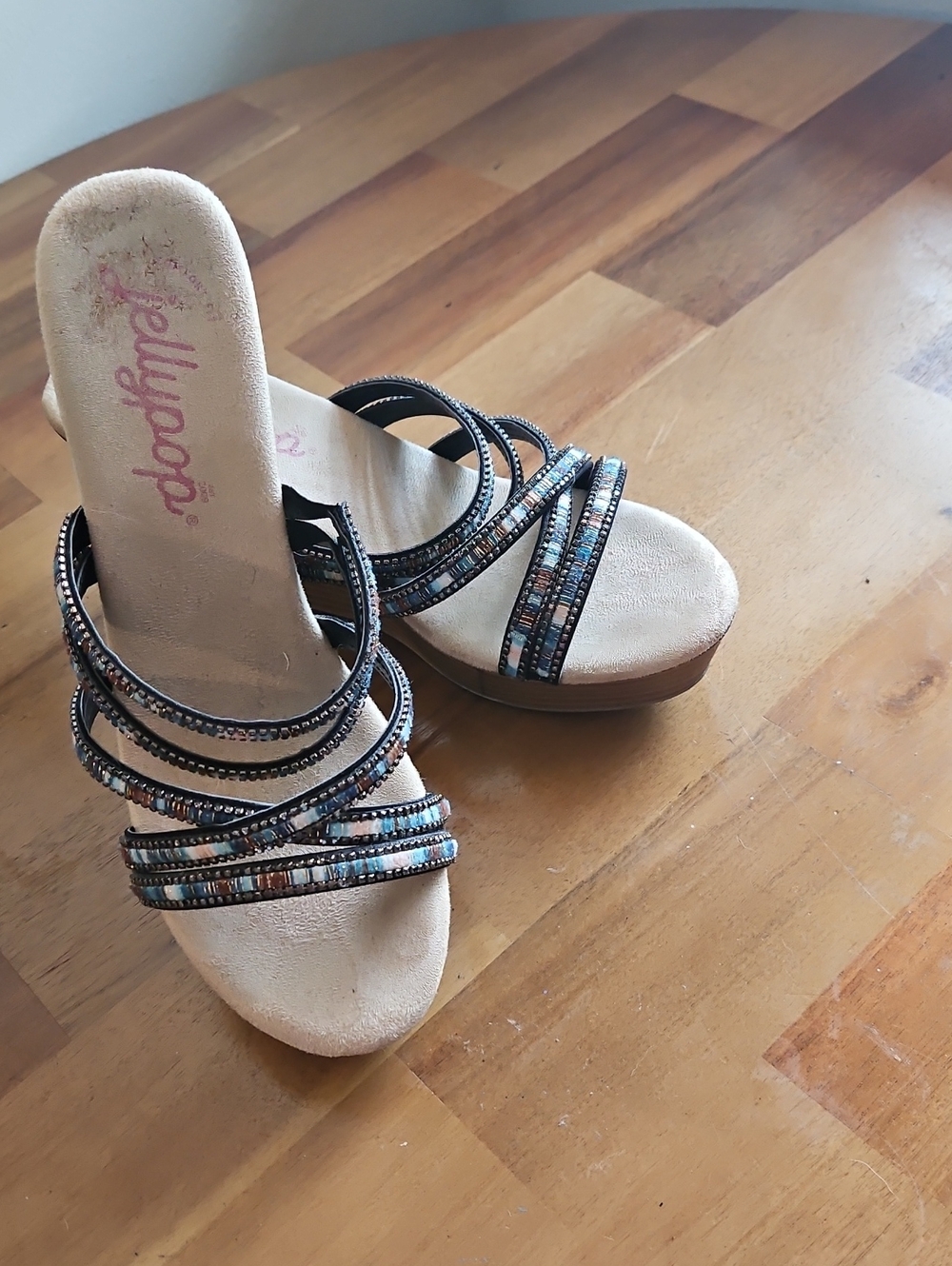 Jellypop Multicolor Beaded Strappy Wedge Sandals